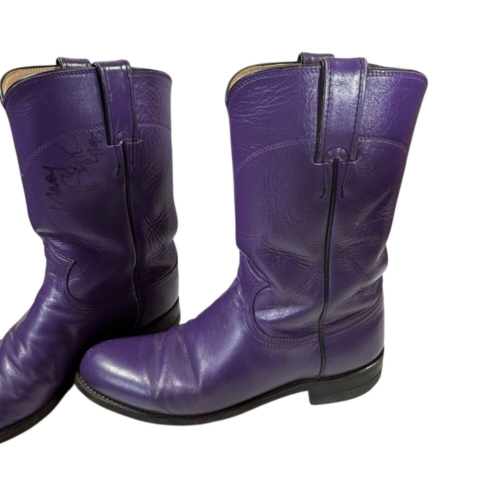 Tracy Byrd & Lee Roy Parnell Signed Justin Roper Purple Boots Vintage 1990s-Sz 8 - Picture 7 of 16